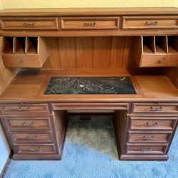 Antique Roll Top Desk with Marble Inlay
