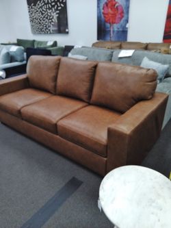 Genuine Leather Sofa Bed In Caramel Color, QUEEN .