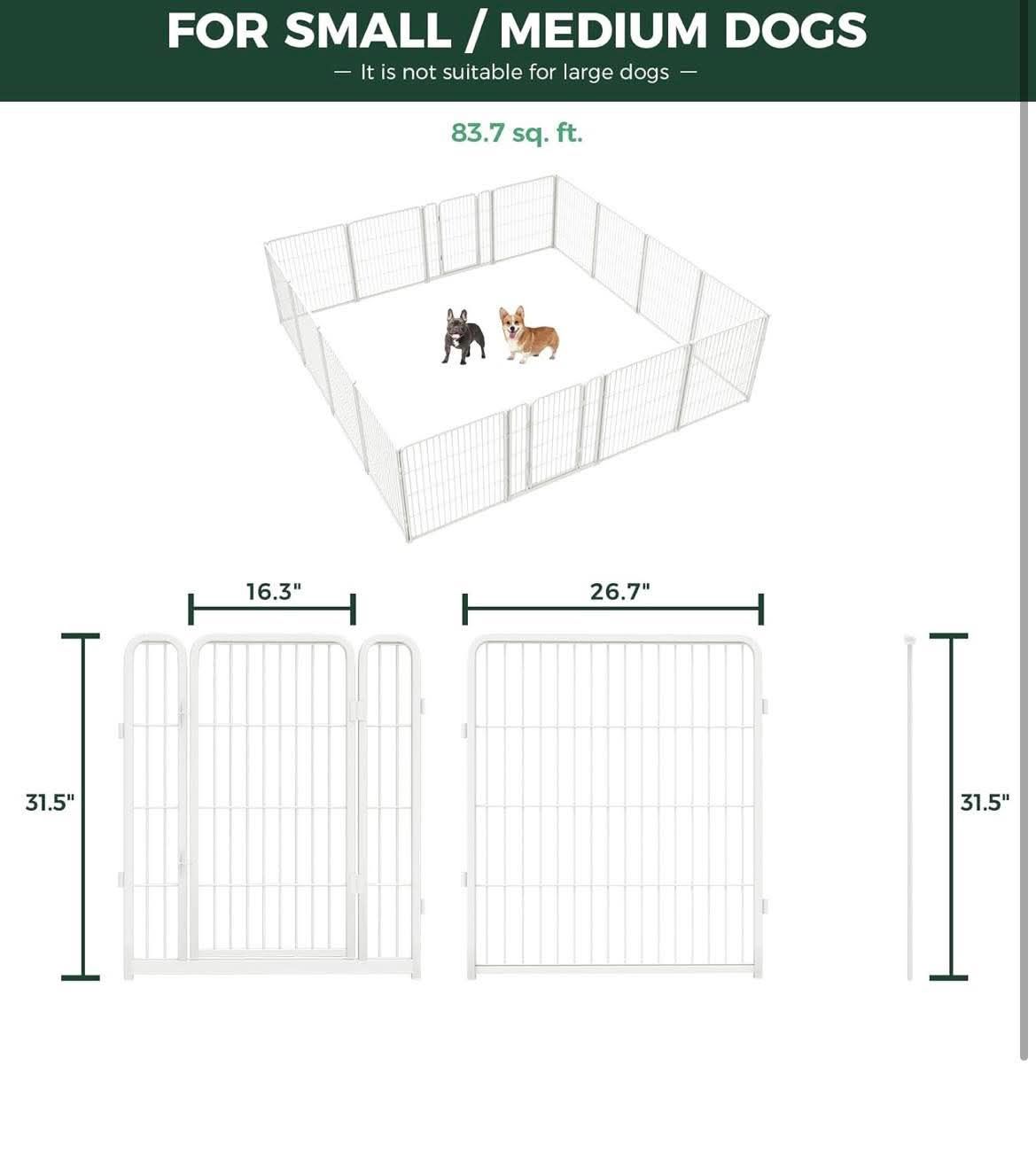 NEW IN BOX - Heavy Duty 32 Inch 16 Wire Panels Dog Pen for Small and Medium Dogs