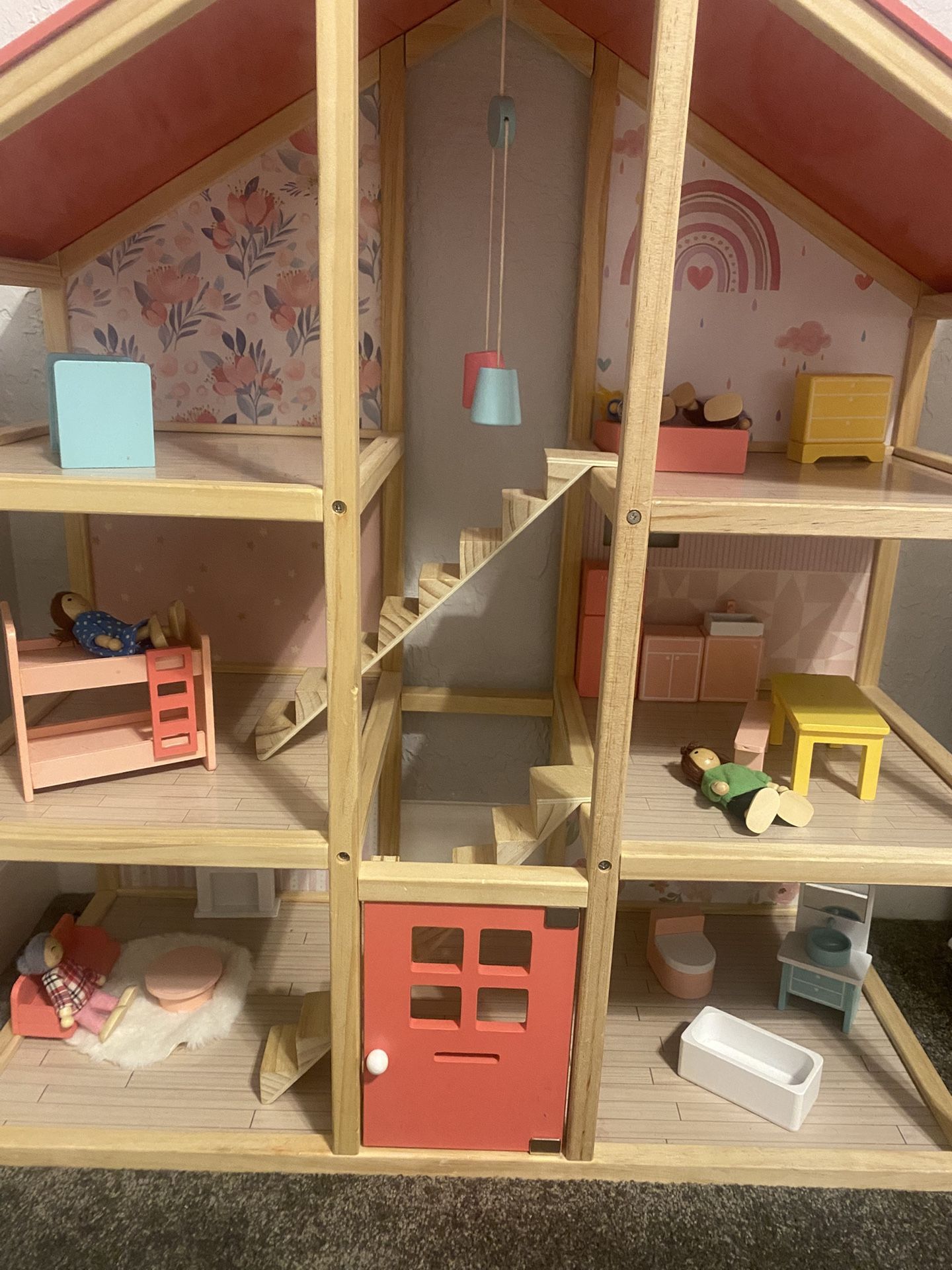 Wooden Doll House & Accessories