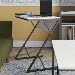 Novogratz Accent End Table/Laptop Desk, Sofa Z-Shaped Side Table Plaster/Gunmetal