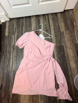 Pink Wrap Mini Dress with Puff Sleeves