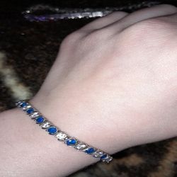 Tennis Bracelet  Silver Tone sapphire and cubic zirconia 