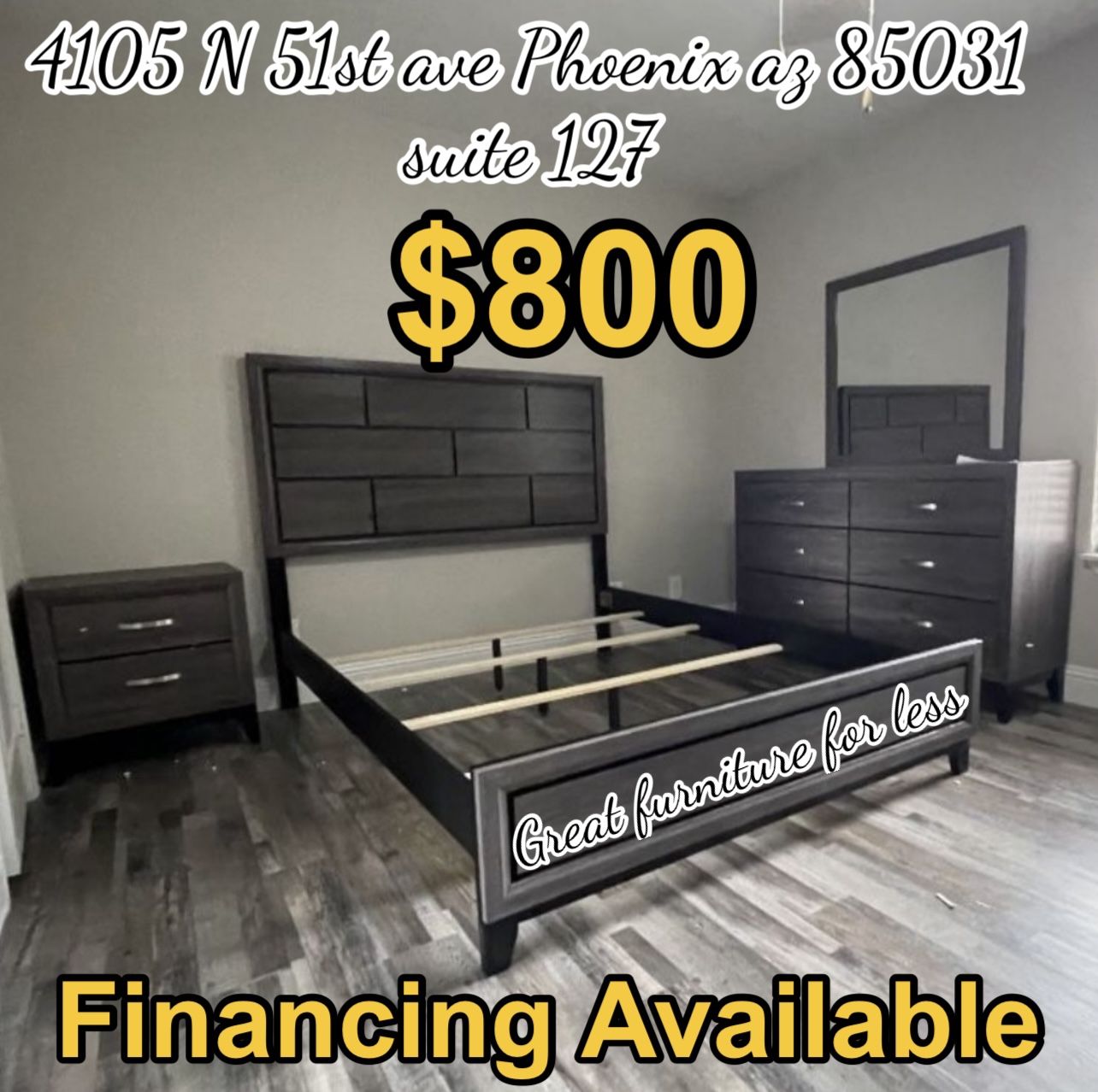 Full Size Bedroom Set Include Bed Frame Dresser Mirror And 1 Nightstand Brand New