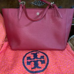 Dark Red Tory Bruch Tote 👜 Purse Big 