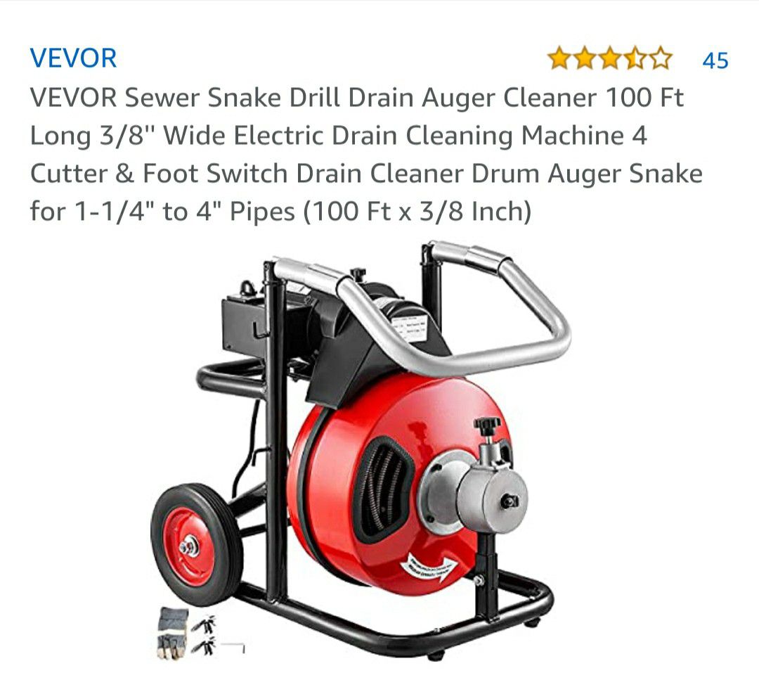 Electric drain cleaner 100 ft × 3/8 in