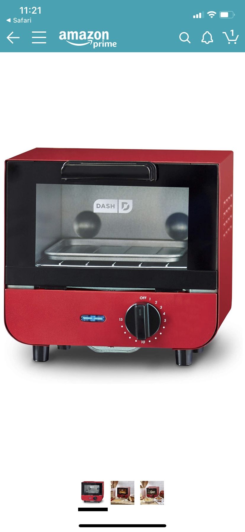 DASH DMTO100GBRD04 Mini Toaster Oven Cooker for Bread, Bagels, Cookies, Pizza, Paninis & More with Baking Tray, Rack + Auto Shut Off Feature Red