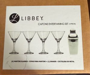 Four martini glasses and shaker Four martini glasses and shaker