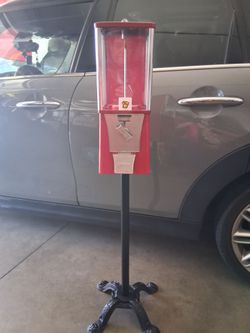 Red Gumball Vending Machine on Stand