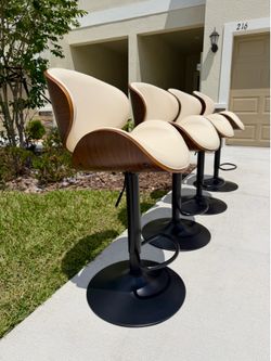 Brand New! 🔥 Beige Faux Leather — Mid Century Modern — Adjustable Height Bar & Counter Stools!