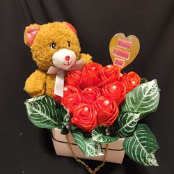 Mother's Day Teddy With Silk Ribbon Roses