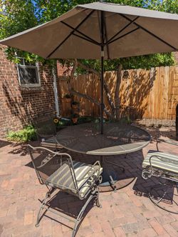 Wrought Iron Patio Table with 4 Chairs and Umbrella