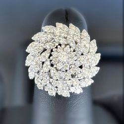 Vintage 14k white gold 2.5CTW Natural Diamond Cluster Floral Ballerina Dome Cocktail Ring sz5