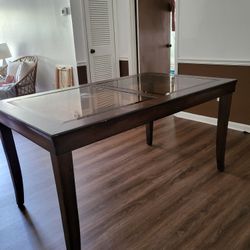 Vintage Ethan Allen Canova Style Dining Table Stunning Espresso with Tempered Glass Inlays