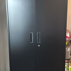 SUXXAN Garage Storage Cabinet with Wheels Pegboard and 5 Adjustable Shelves, 71'' x 32'' x 16''Metal Lockable Cabinet with Magnetic Doors,Tool Storage