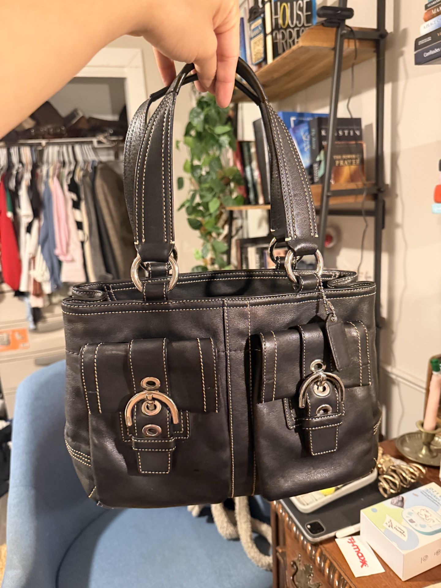 Vintage Coach Soho Buckle Tote Black Leather Y2K Shoulder Bag