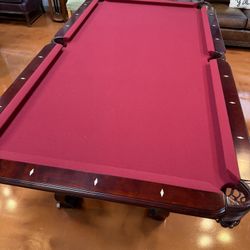 8’ Red Pool Table w/ Rack Stand and Cover