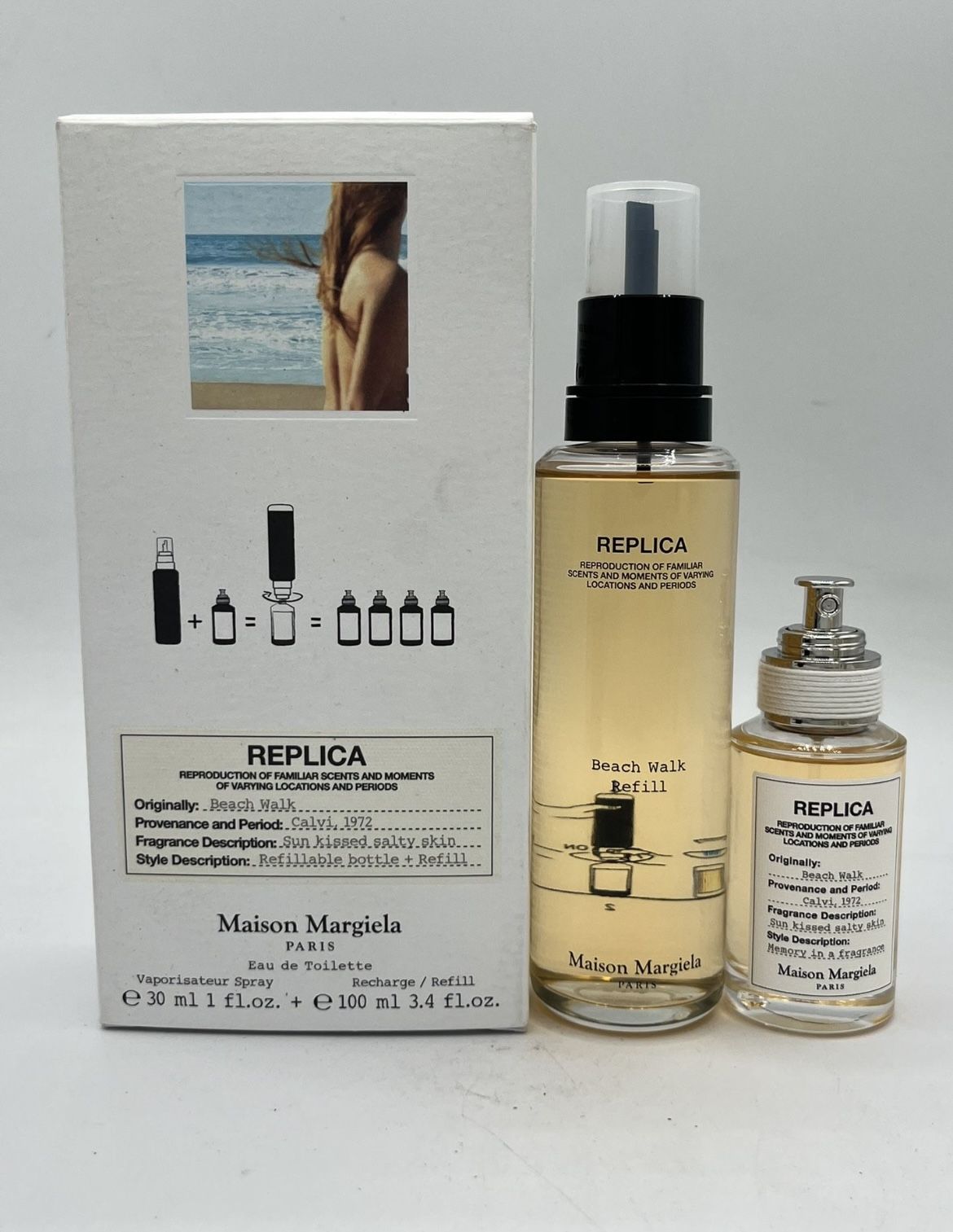 Maison Margiela Beach Walk 2PC Refill Gift Set EDT 1. oz Plus 3.4 oz. Authentic.