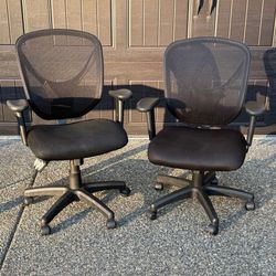 Two Ergonomic Office Chairs - Black, Mesh, Swivel
