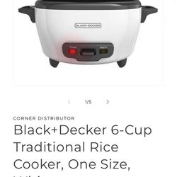 Black+Decker 6-Cup Traditional Rice Cooker, One Size, White