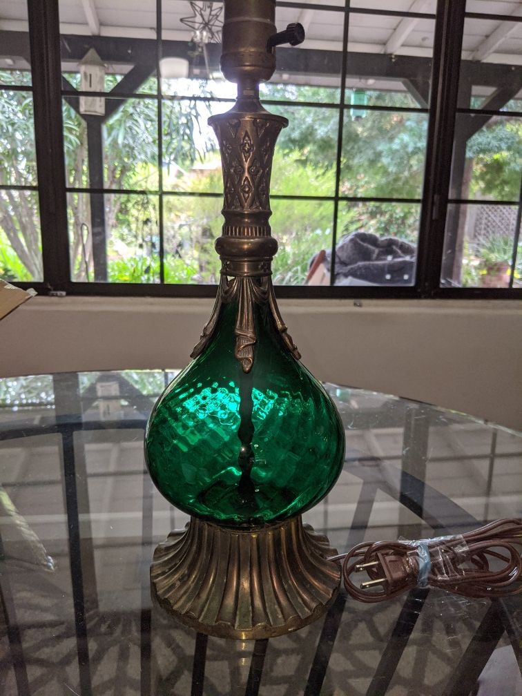 Vintage Light Fixture Lamp Green Glass