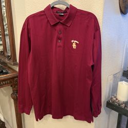 NIKE USC Trojans Embroidery Tiger Woods Red Long Sleeve Polo Shirt Size Large