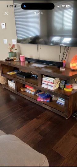 Dark Wood TV Stand with Open Shelves