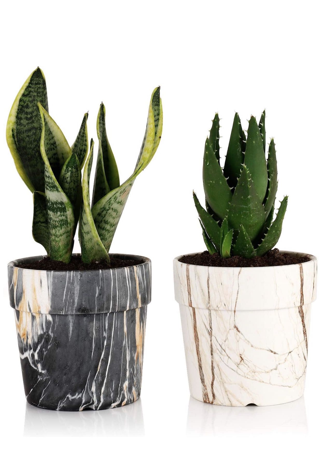 Brand new Marble Plant Pots - 5 Inch Ceramic Planters with Drainage Hole, Round Flower Pots Indoor, Set of 2, Black&White