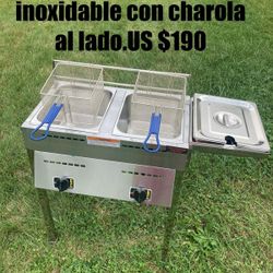 Freidora Doble De Acero Inoxidable Con Charola Al Lado