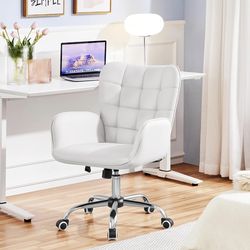 Modern ergonomic office chair pu leather / adjustable height rolling office chair white