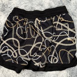 Puma Dri Fit Black Shorts XL Gold Linked Chains 