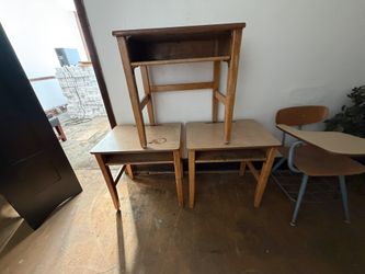 Vintage Wooden School Desks (Lot Of 3)