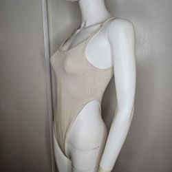 Hera Collection Beige Adjustable Spaghetti Strap Snap Bodysuit Size SM Sexy 