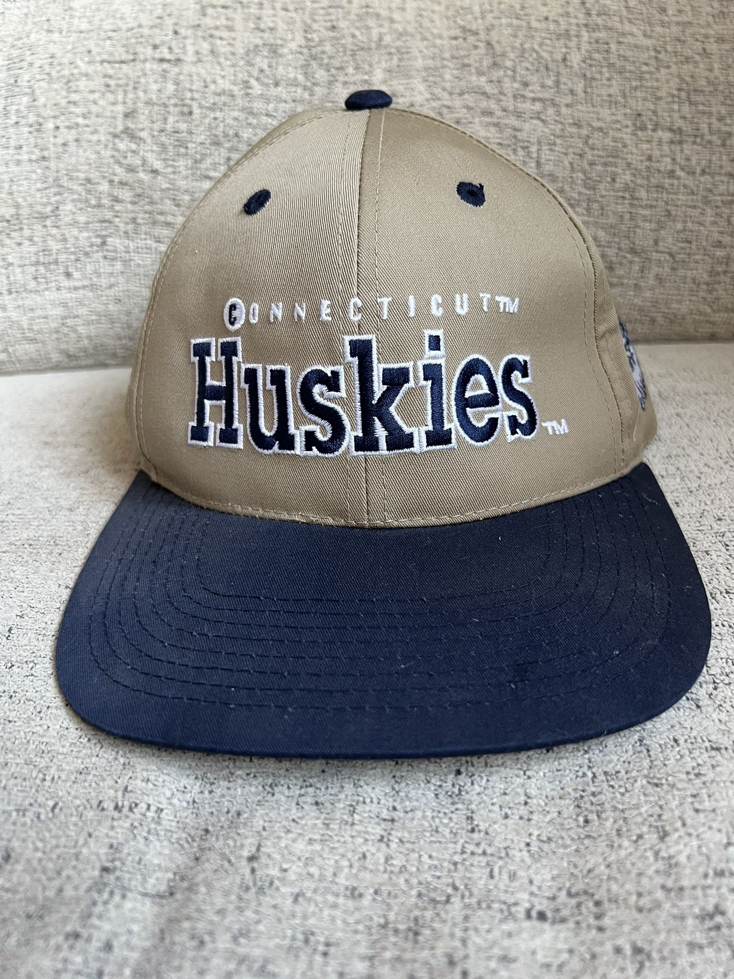 UConn Huskies Baseball Hat in Army Brown and Navy Blue And Adjustable Back