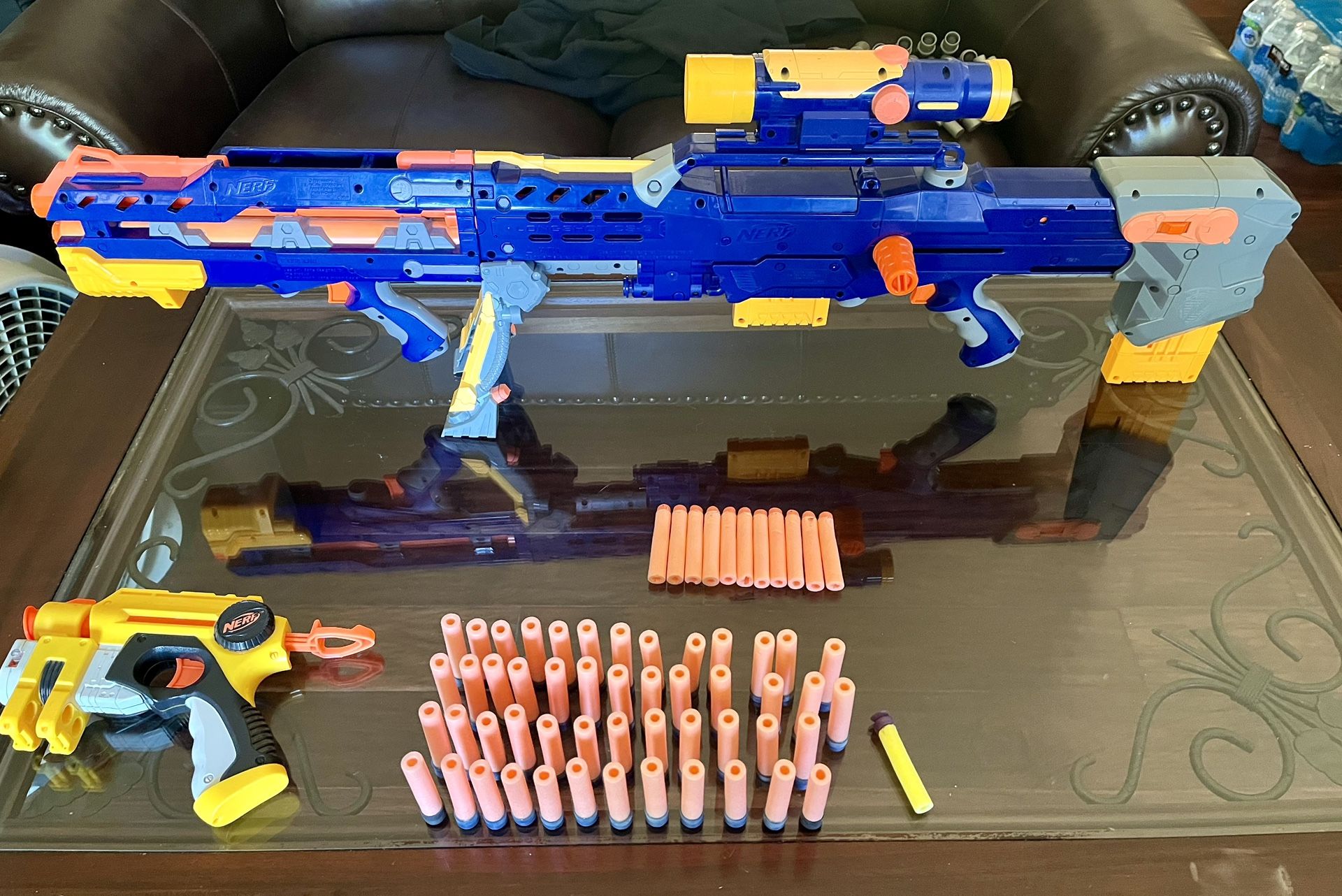 Nerf sniper and pistol