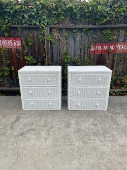 price includes both pieces Pair of Vintage Oversized Wicker Nightstands, price includes both pieces