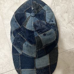 patchwork denim cap.
