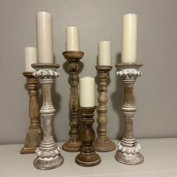  Tall Candle Holders Real Wood  And Candles 