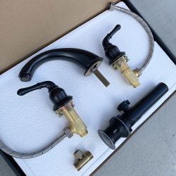 New $30 Oil Rubbed Bronze 3pcs Widespread Bathroom Faucet with Popup Drain and Water hose 