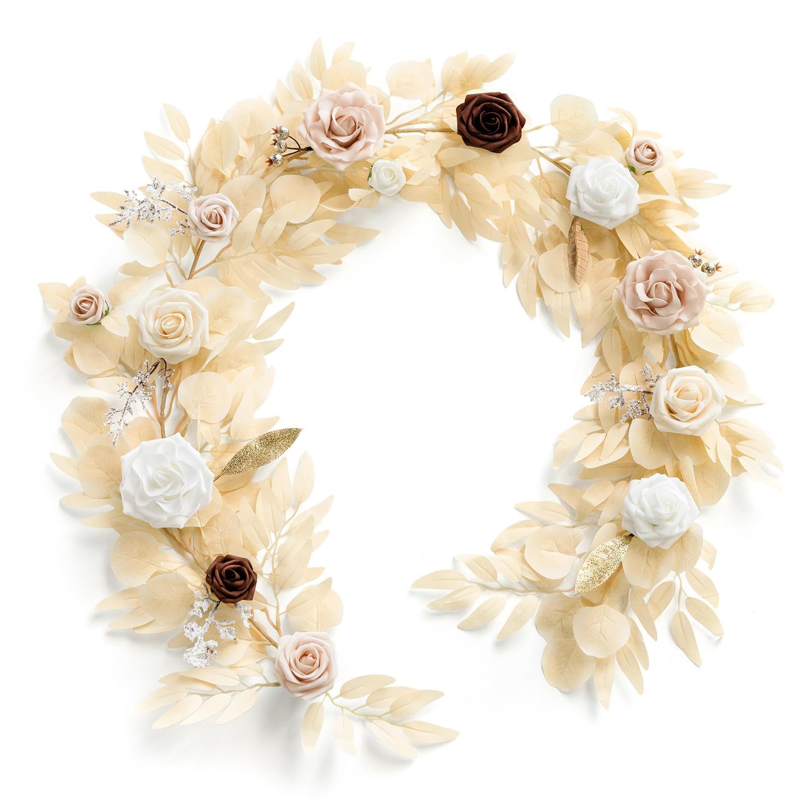 Ling's Moment 5FT Artificial Flower Garland Fake Rose Eucalyptus Garland Arch Flowers Vine For Wedding Party Backdrop Home Table Centerpieces Decorati