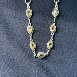 Sterling Silver Tennis Bracelet With Yellow Citrine Adjustable New