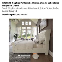 King Size Sleigh Bed Light Cream Brand New