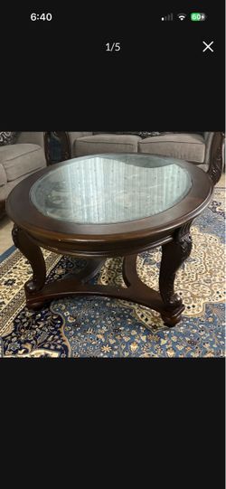 Round Wood and Glass Coffee Table