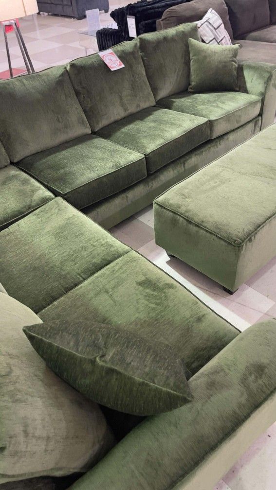 Ottoman, L Shaped Modular Green Sectional Couch 🌟 Take Home Pay Later Only $39 Down Payment