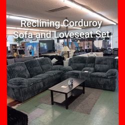 💥 Reclining Corduroy Sofa And Loveseat Set 