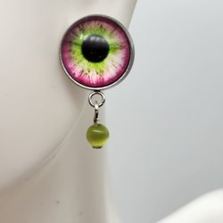 Green and Pink Eye Earrings