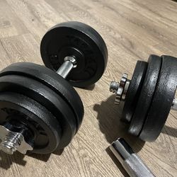 Set Of Adjustable Dumbbells Cast Iron With Mini Bar Connector [ Total: 78 lbs]