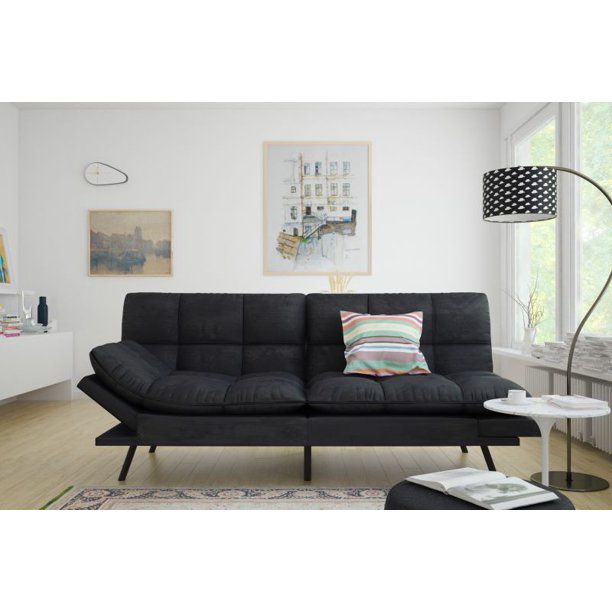Couch Sofa Bed Futon - Memory Foam Black Suede