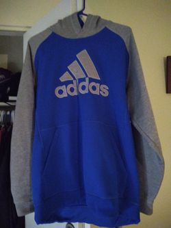 Men's adidas Logo Fleece Pullover Hoodie blue and grey size XL $40