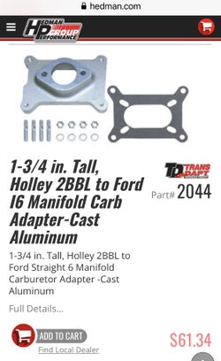 Carburetor Adapter Holley Ford 6 Cyl